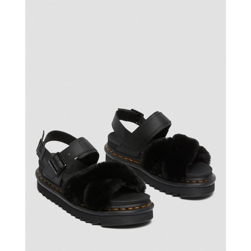 DR. MARTENS Voss II Fluffy faux fur leather strap sandals 7 - Picture 2 of 9